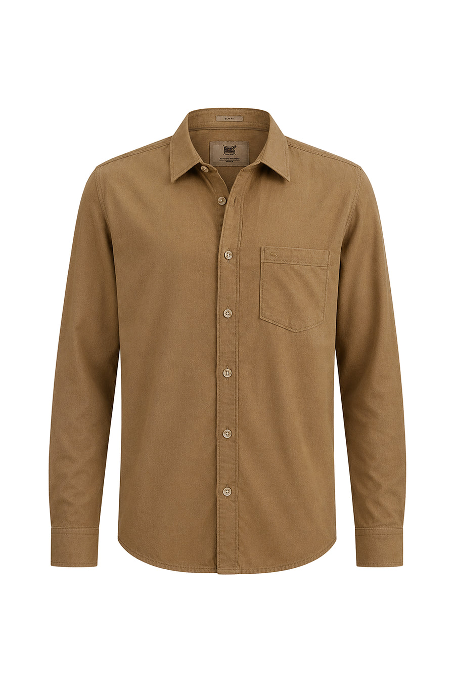 BASICS SLIM FIT TIGER BEIGE COTTON CORDUROY SHIRT