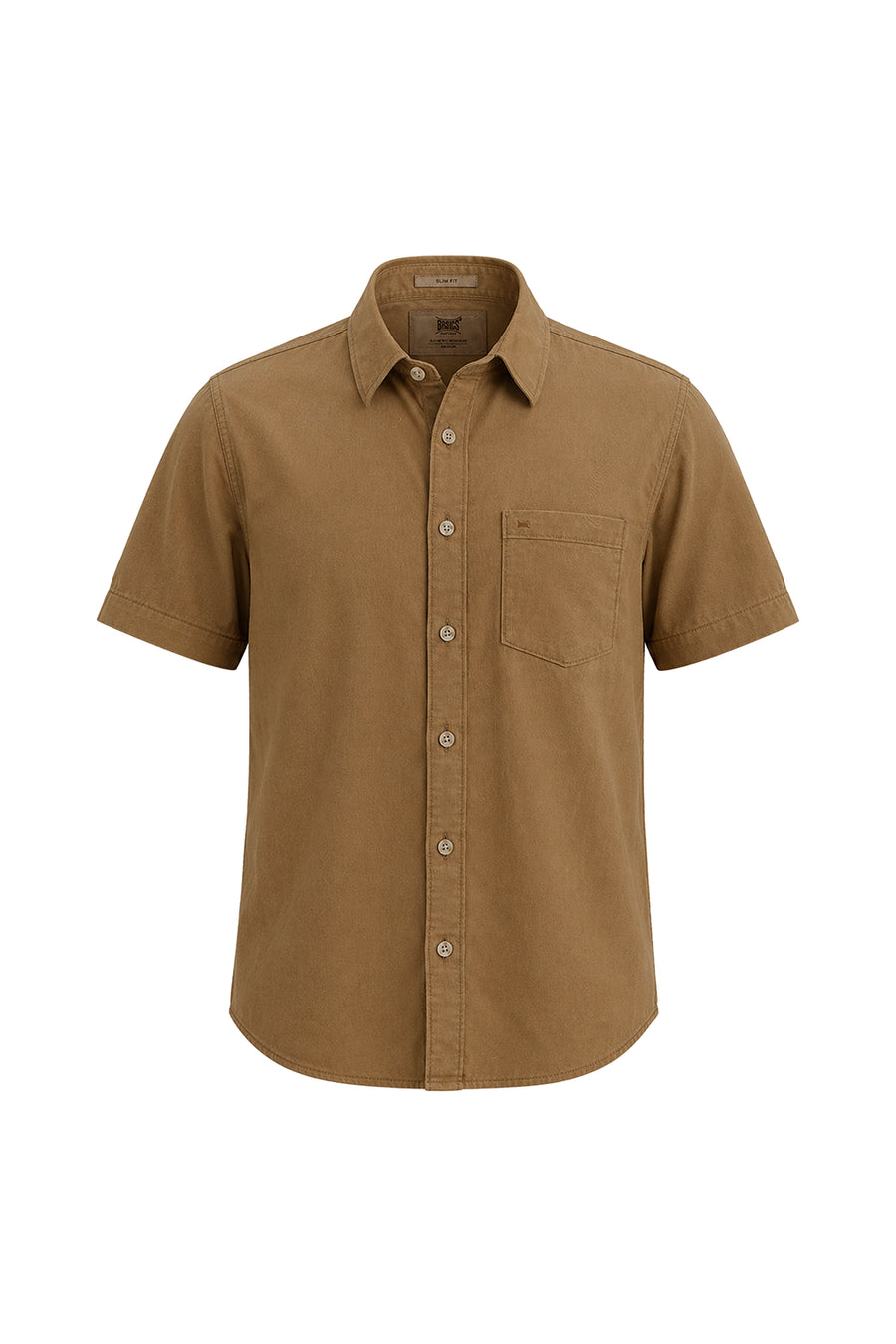 BASICS SLIM FIT TIGER BEIGE COTTON CORDUROY HALFSLEEVES SHIRT