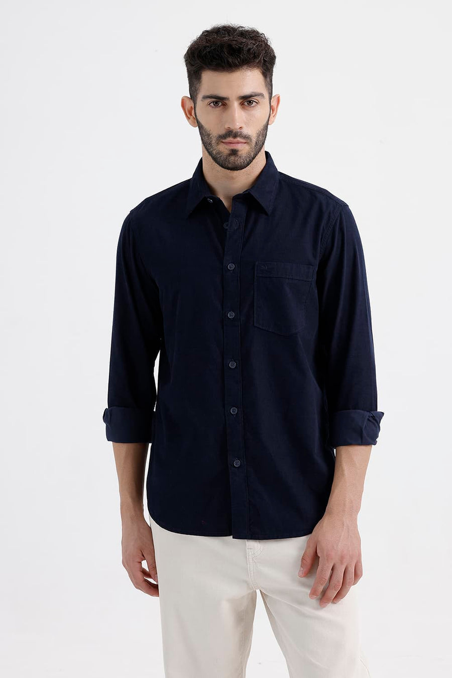 BASICS SLIM FIT SAPPHIRE NAVY COTTON CORDUROY SHIRT