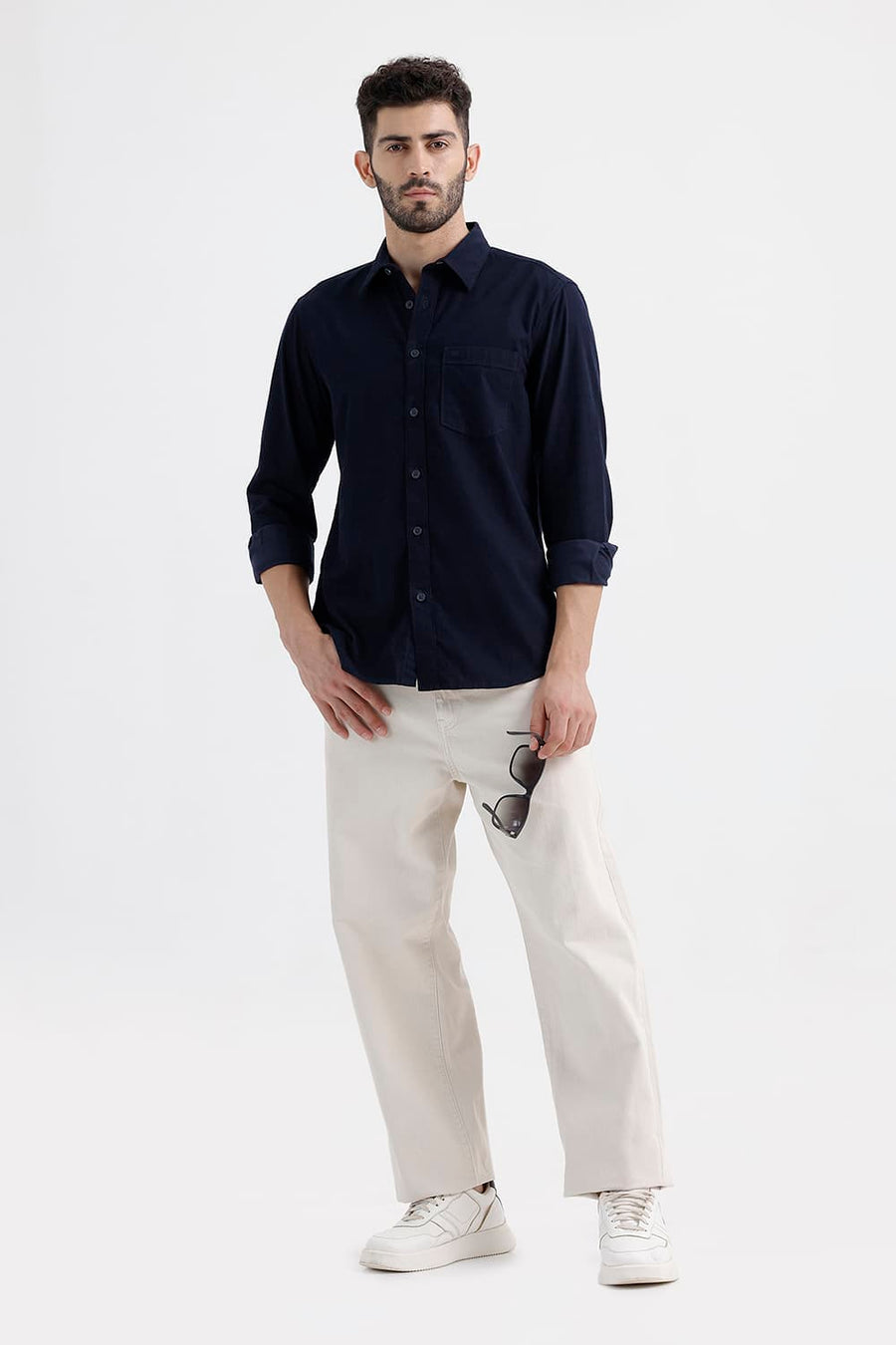 BASICS SLIM FIT SAPPHIRE NAVY COTTON CORDUROY SHIRT
