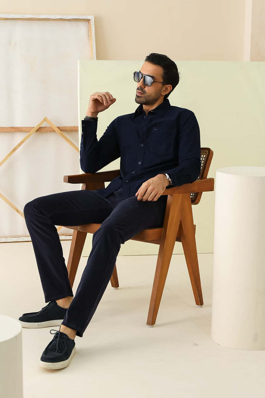 Basics Slim Fit Sapphire Navy Cotton Corduroy Shirt