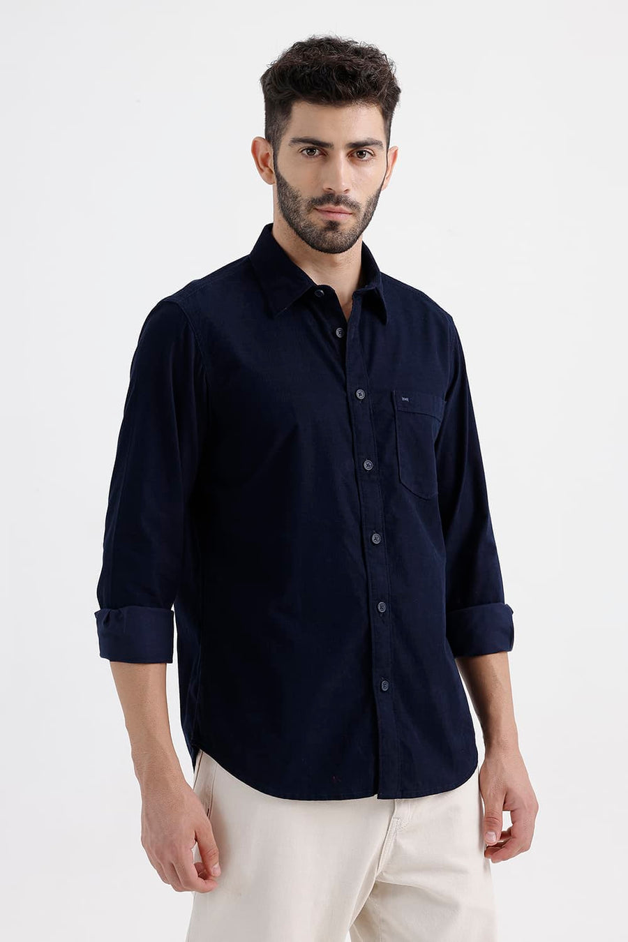 BASICS SLIM FIT SAPPHIRE NAVY COTTON CORDUROY SHIRT