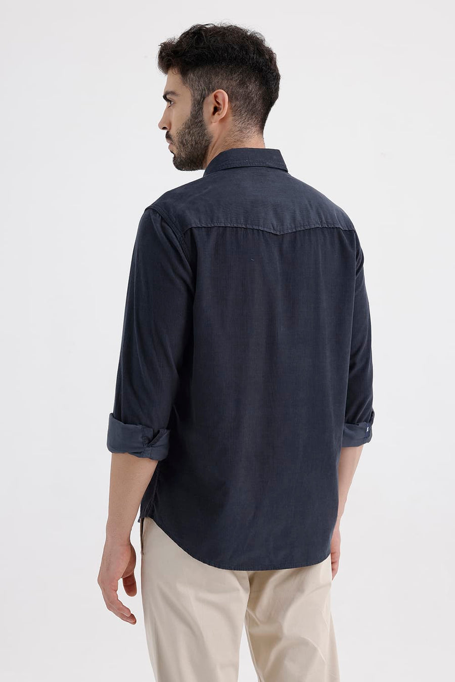BASICS SLIM FIT SEA TEAL COTTON CORDUROY SHIRT