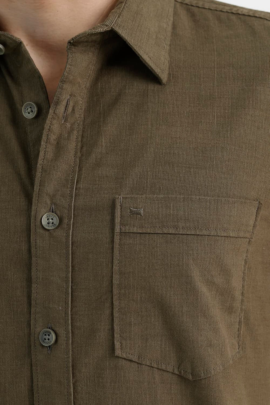 BASICS SLIM FIT DEEP GREEN COTTON CORDUROY HALFSLEEVES SHIRT