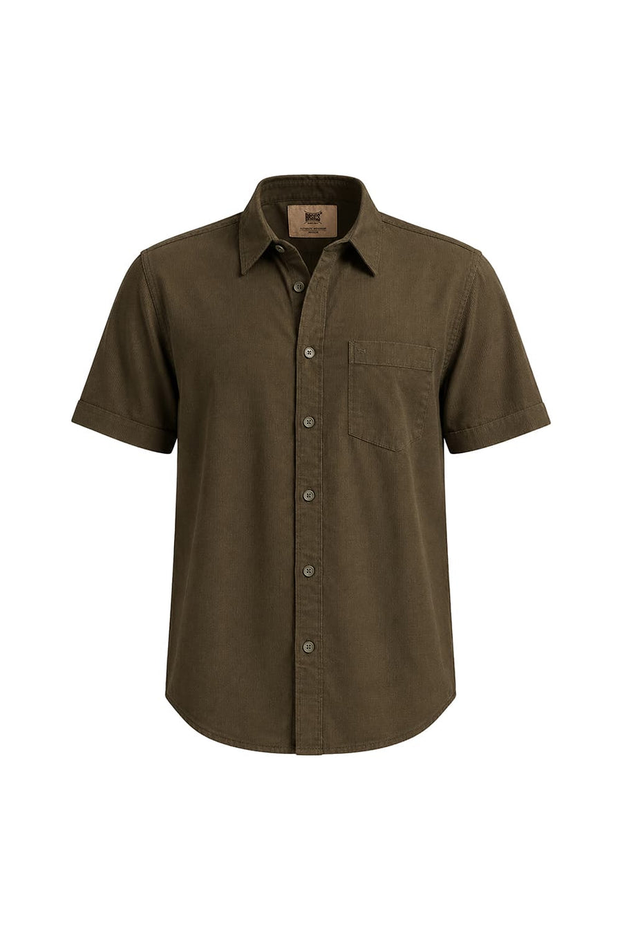 BASICS SLIM FIT DEEP GREEN COTTON CORDUROY HALFSLEEVES SHIRT