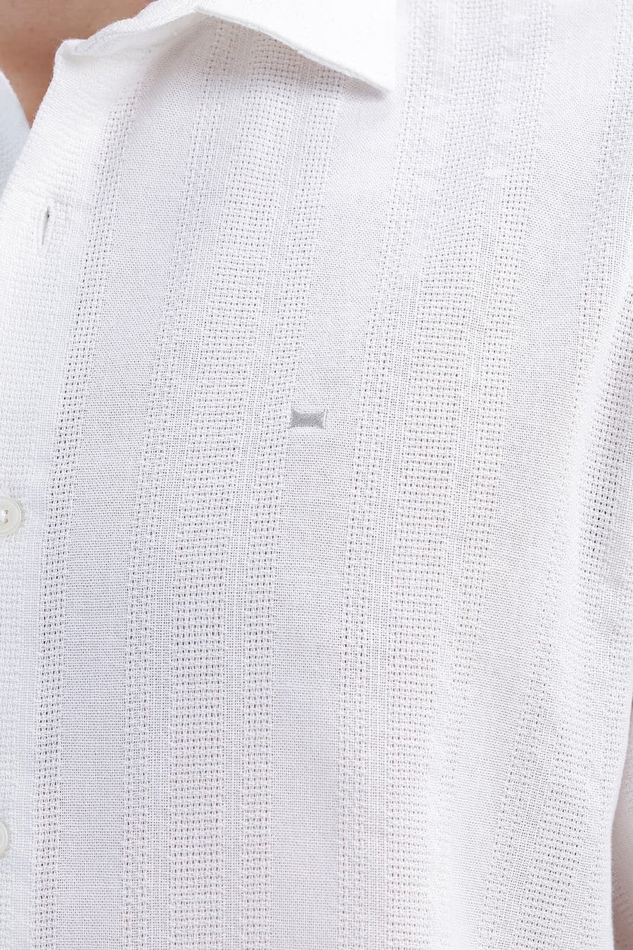 BASICS SLIM FIT CLOUD WHITE COTTON LENO DOBBY SHIRT