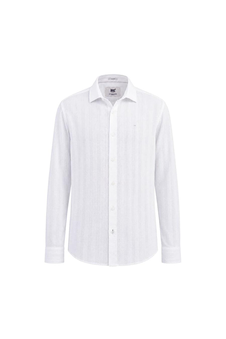 BASICS SLIM FIT CLOUD WHITE COTTON LENO DOBBY SHIRT