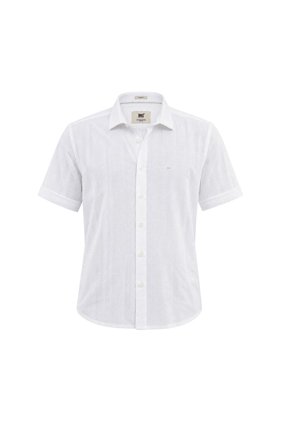BASICS SLIM FIT CLOUD WHITE COTTON LENO DOBBY HALFSLEEVES SHIRT