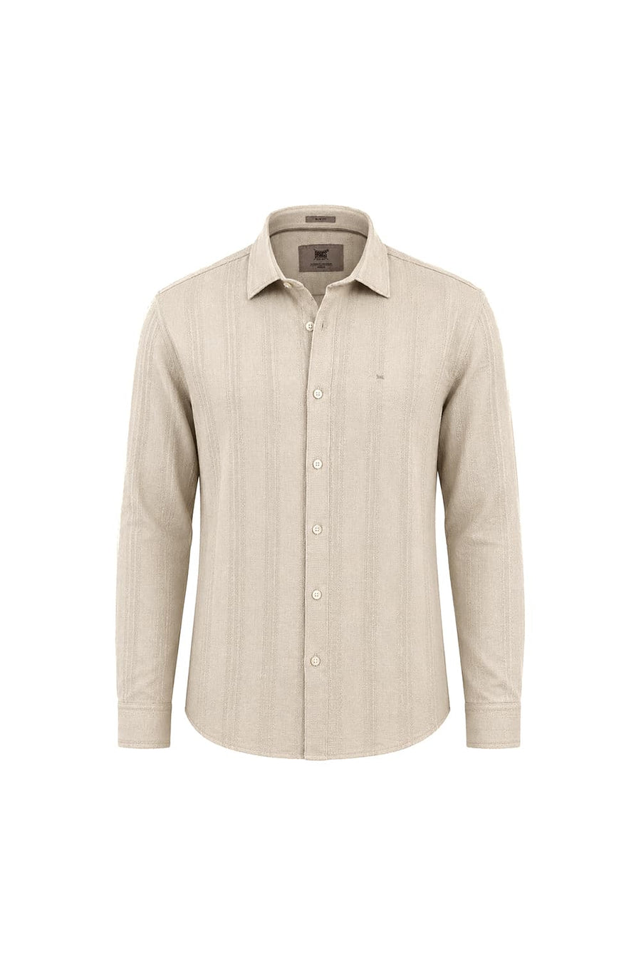 BASICS SLIM FIT BEIGE BRULEE COTTON LENO DOBBY SHIRT