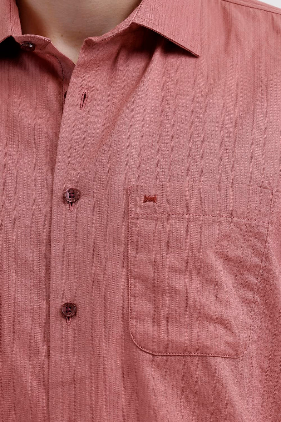 BASICS SLIM FIT ROSE PINK COTTON DOBBY VERTICAL STRIPE SHIRT