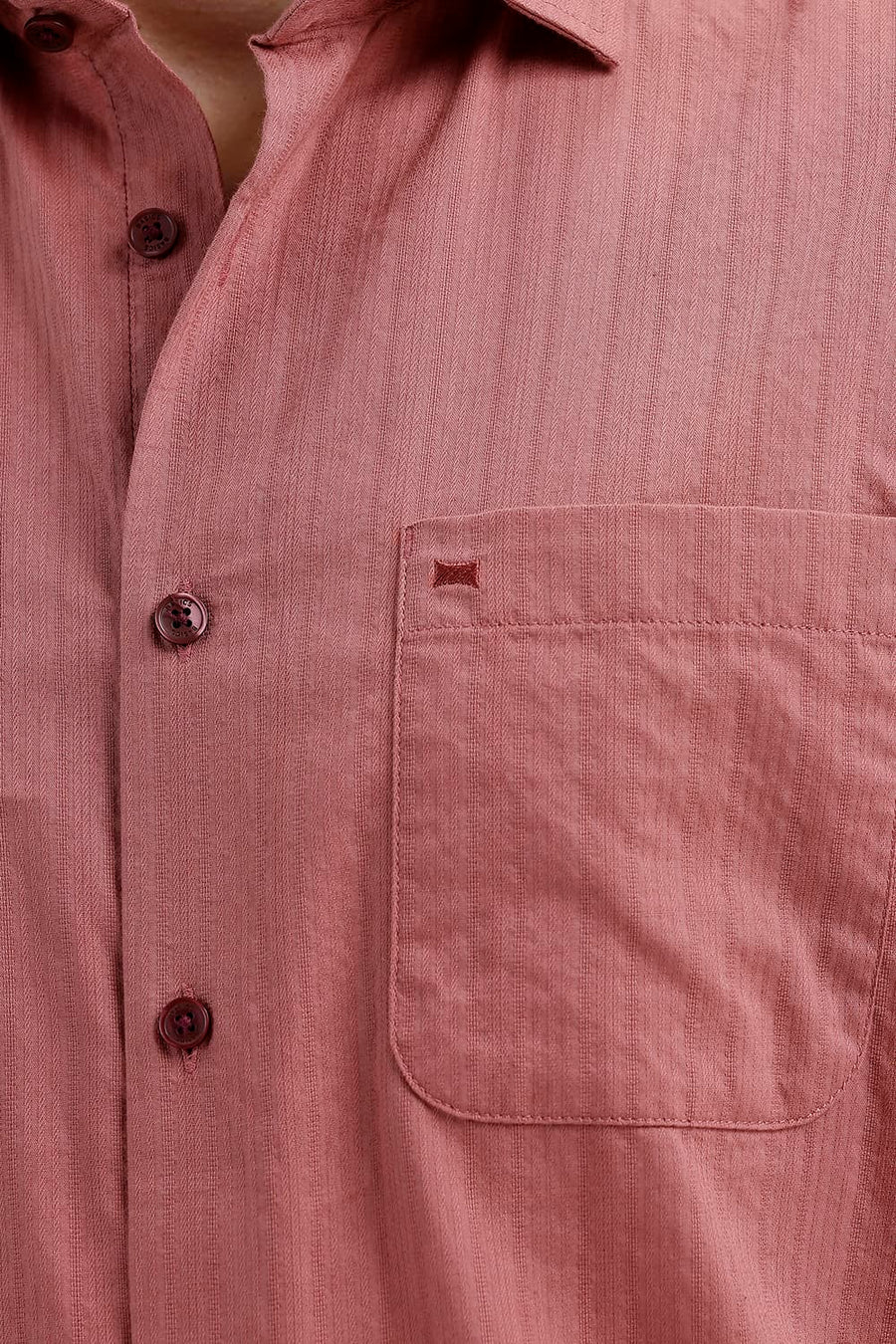 BASICS SLIM FIT ROSE PINK COTTON DOBBY VERTICAL STRIPE HALFSLEEVES SHIRT