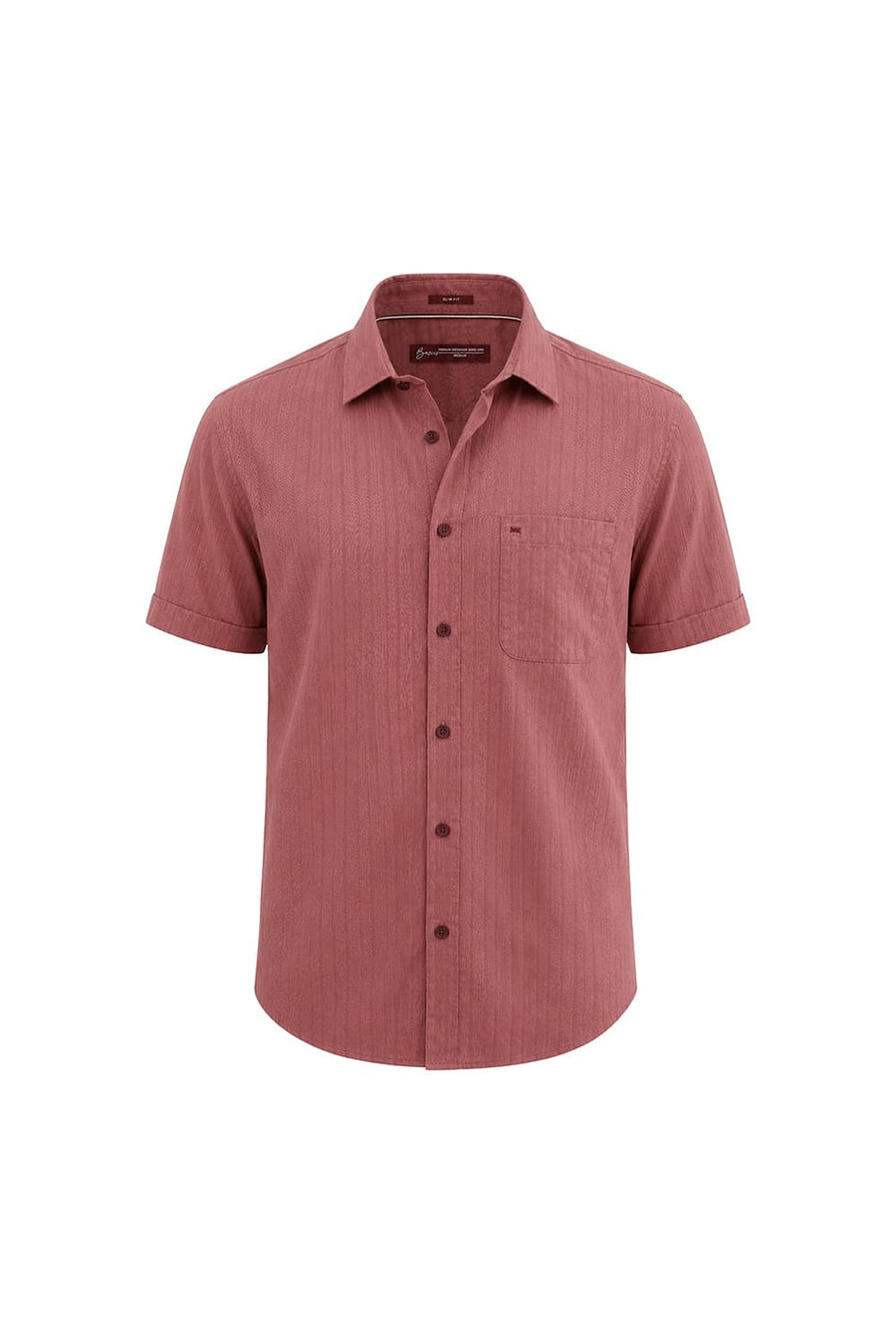 BASICS SLIM FIT ROSE PINK COTTON DOBBY VERTICAL STRIPE HALFSLEEVES SHIRT