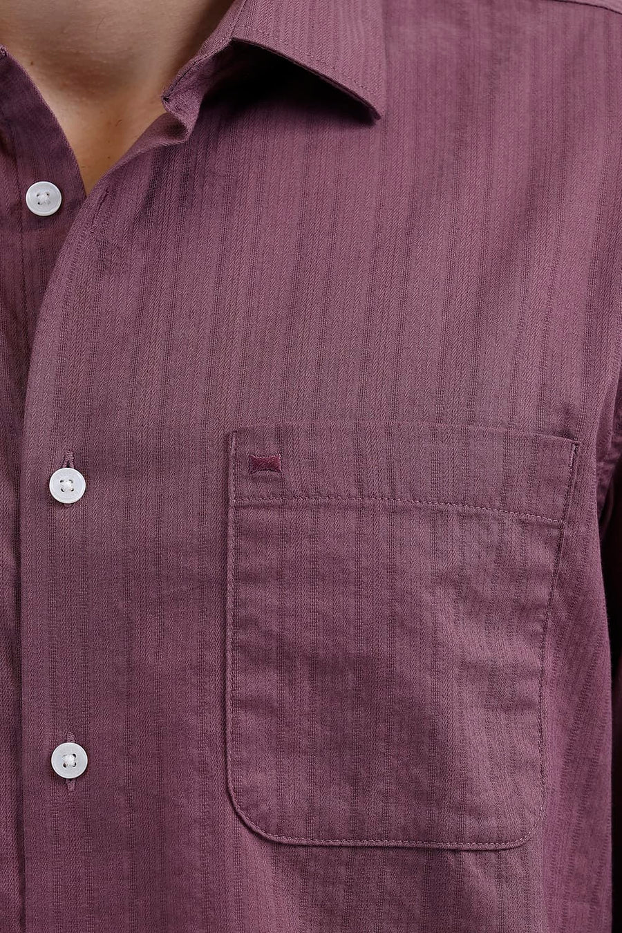 BASICS SLIM FIT TULIPWOOD PURPLE COTTON DOBBY VERTICAL STRIPE SHIRT