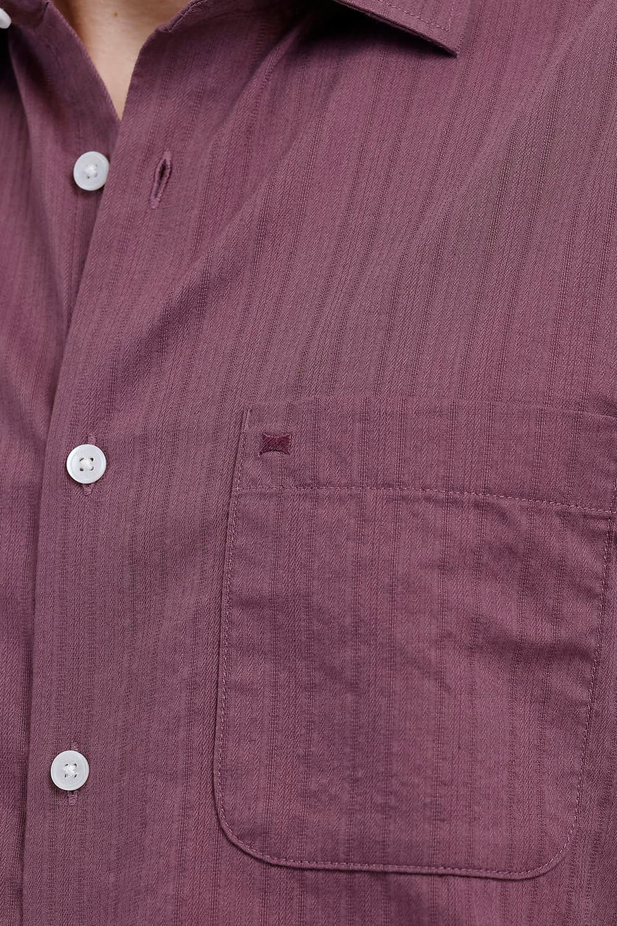BASICS SLIM FIT TULIPWOOD PURPLE COTTON DOBBY VERTICAL STRIPE HALFSLEEVES SHIRT