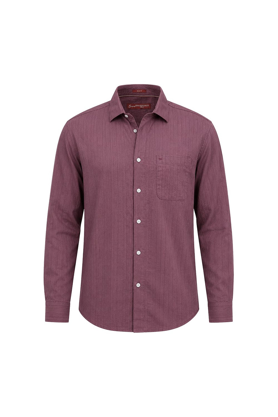 BASICS SLIM FIT TULIPWOOD PURPLE COTTON DOBBY VERTICAL STRIPE SHIRT