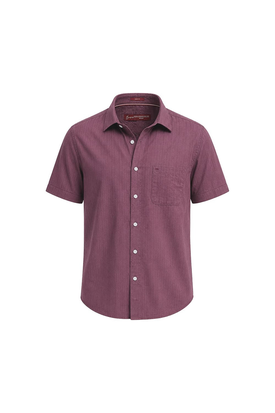 BASICS SLIM FIT TULIPWOOD PURPLE COTTON DOBBY VERTICAL STRIPE HALFSLEEVES SHIRT
