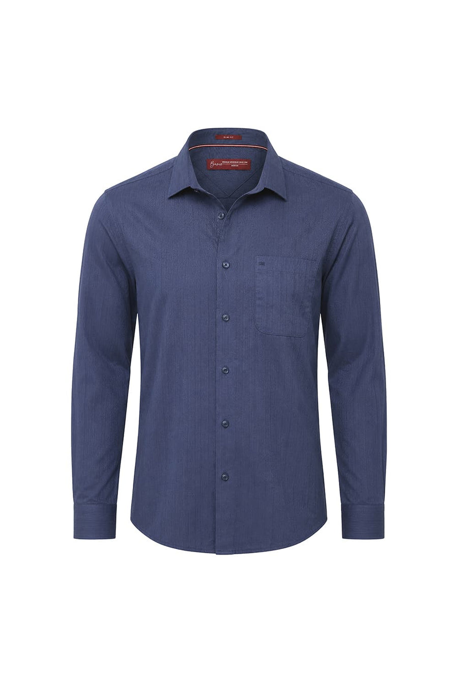 BASICS SLIM FIT SEA NAVY COTTON DOBBY VERTICAL STRIPE SHIRT