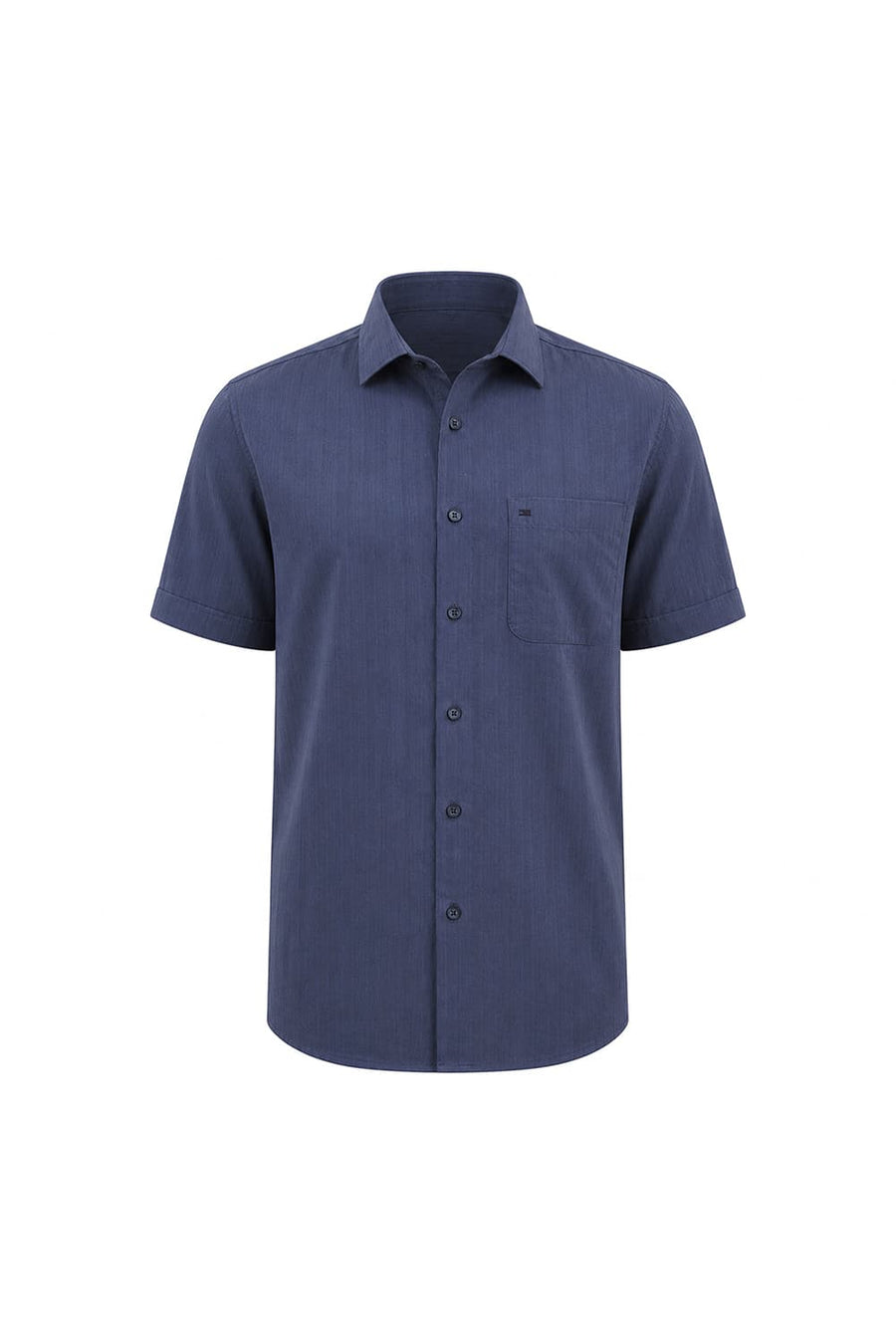 BASICS SLIM FIT SEA NAVY COTTON DOBBY VERTICAL STRIPE HALFSLEEVES SHIRT