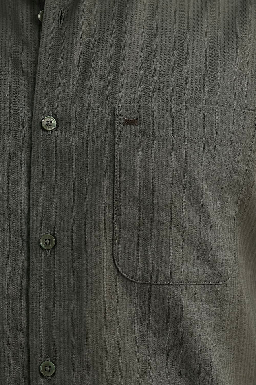 BASICS SLIM FIT KAMBABA GREEN COTTON DOBBY VERTICAL STRIPE SHIRT