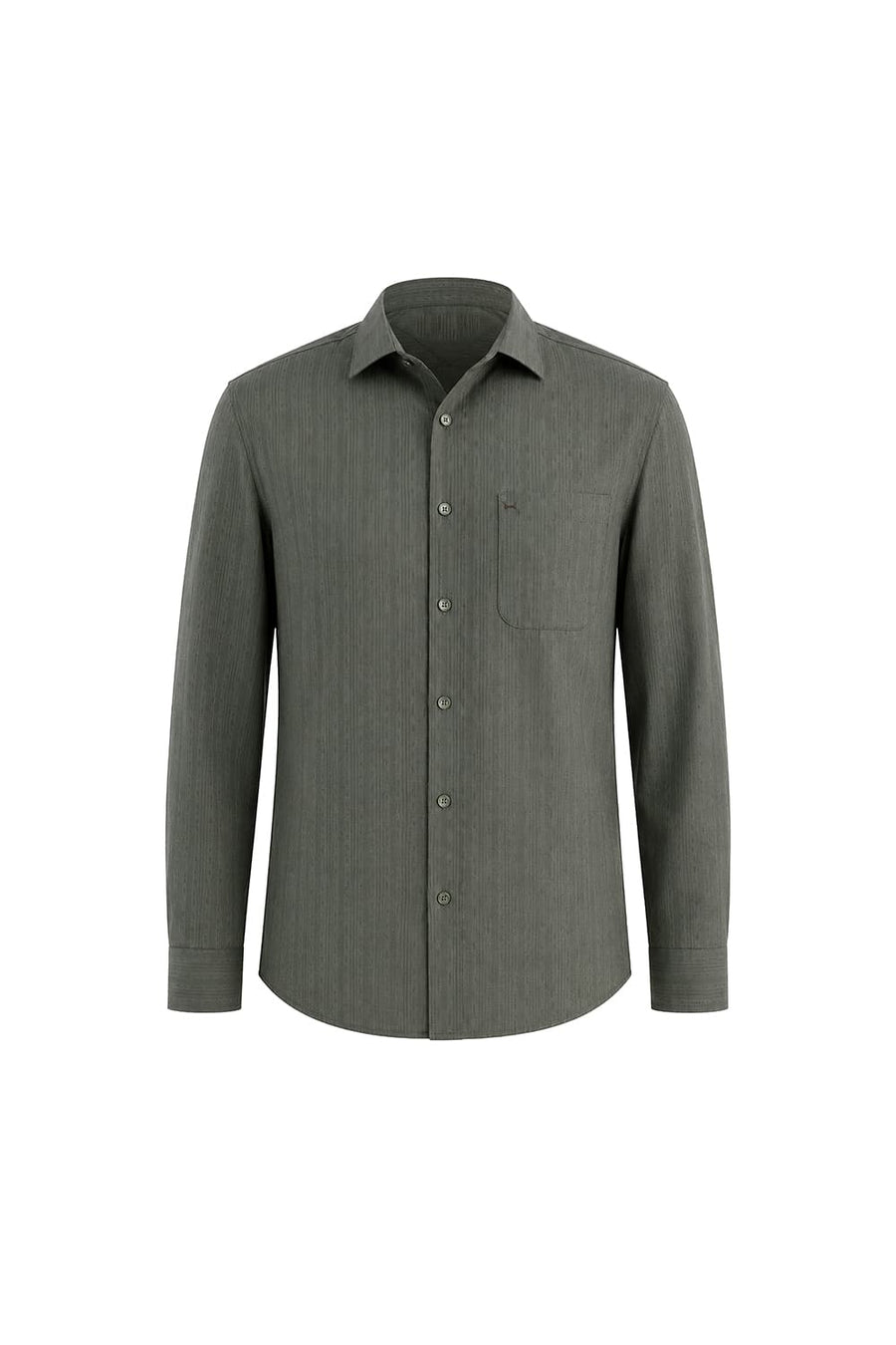 BASICS SLIM FIT KAMBABA GREEN COTTON DOBBY VERTICAL STRIPE SHIRT