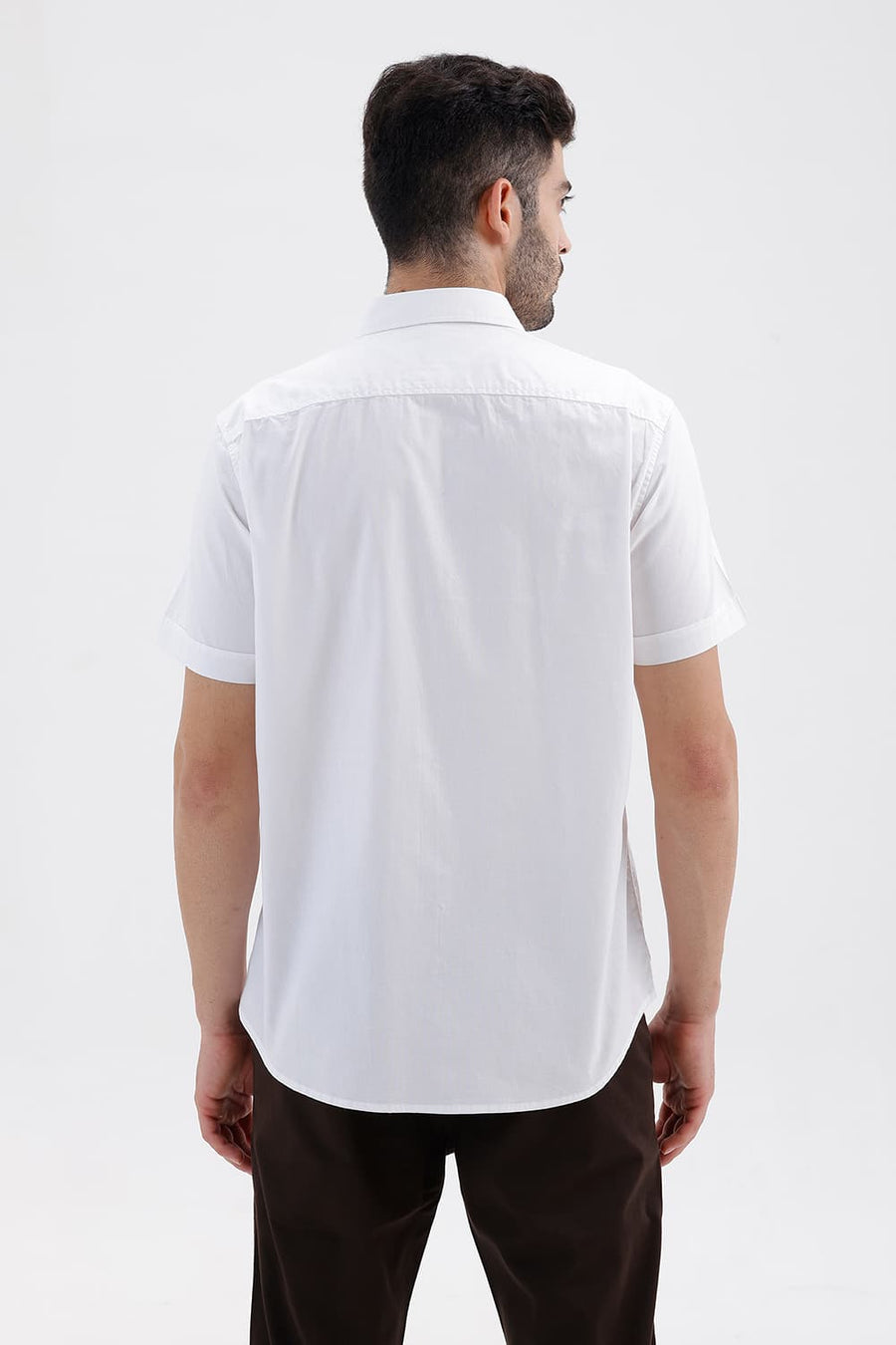 BASICS SLIM FIT LUCENT WHITE COTTON OXFORD HALFSLEEVES SHIRT