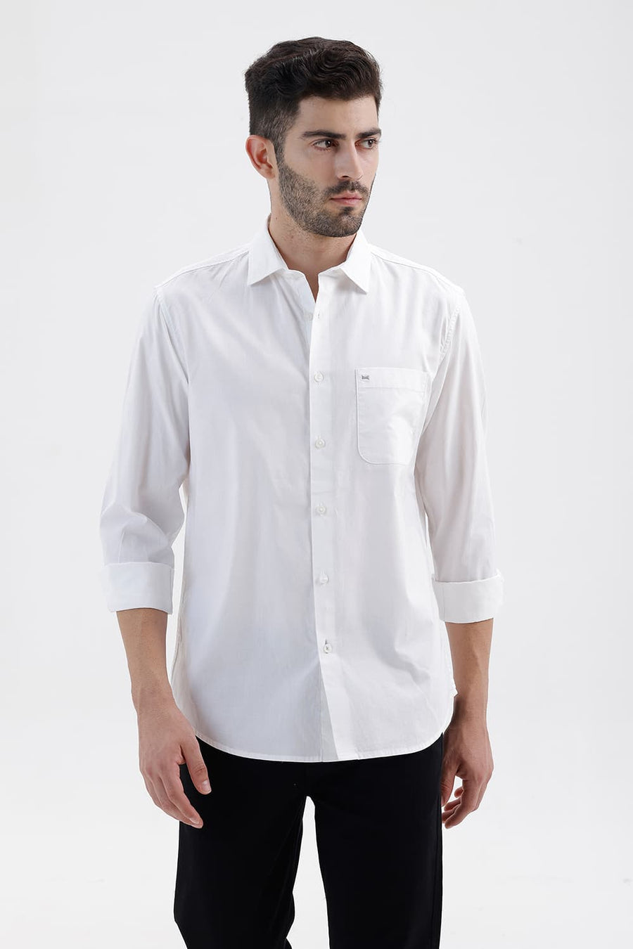 BASICS SLIM FIT LUCENT WHITE COTTON OXFORD SHIRT