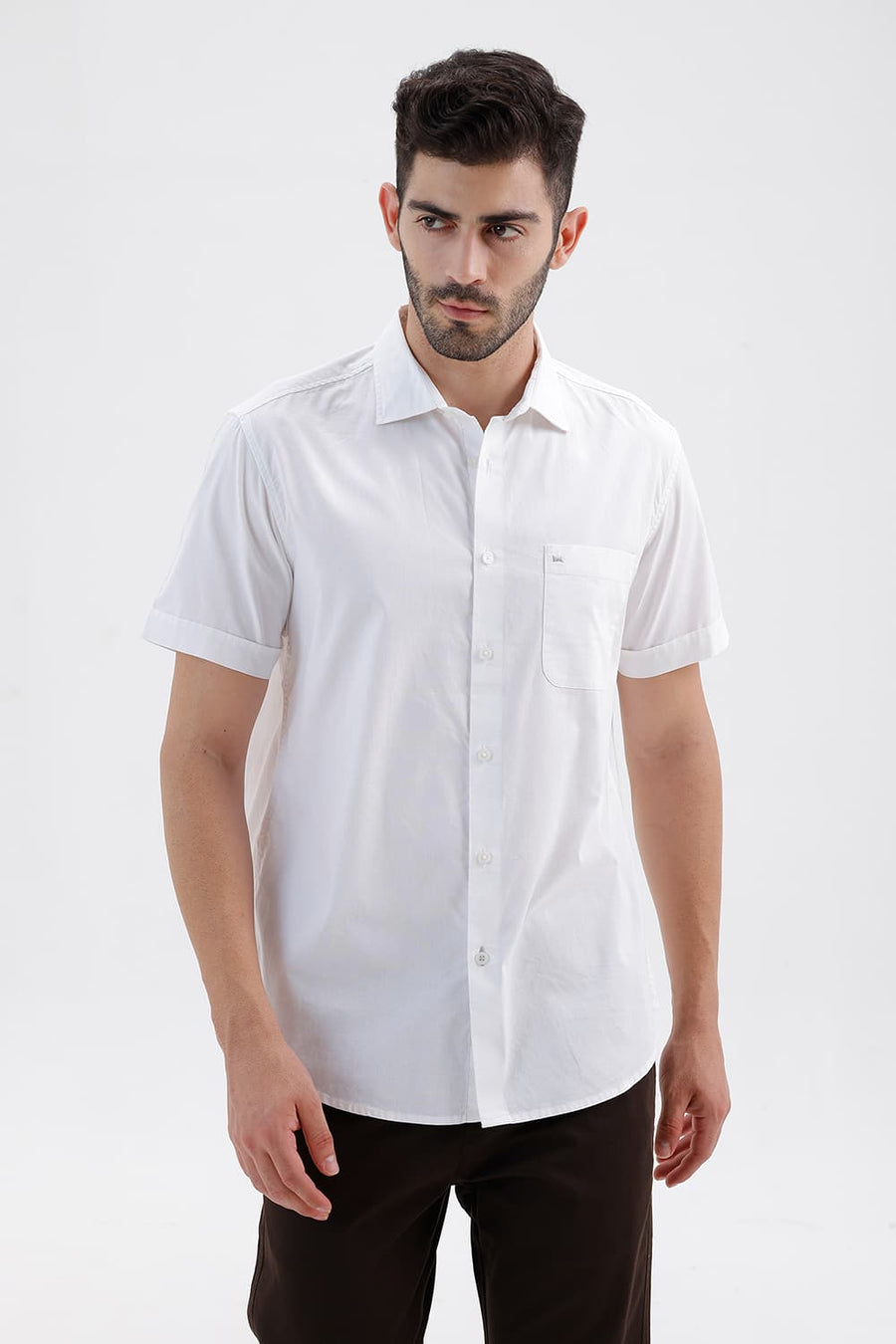 BASICS SLIM FIT LUCENT WHITE COTTON OXFORD HALFSLEEVES SHIRT
