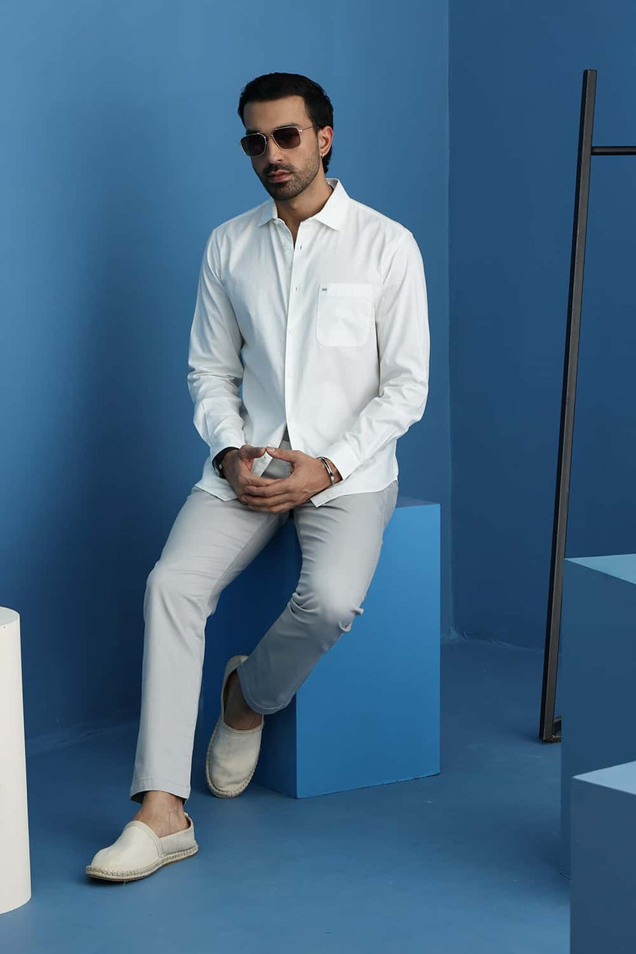 Basics Slim Fit Lucent White Cotton Oxford Shirt