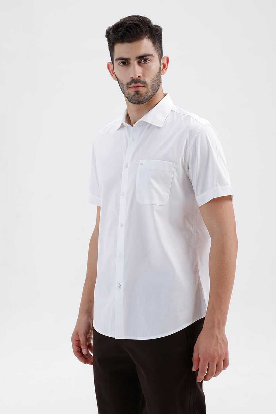 BASICS SLIM FIT LUCENT WHITE COTTON OXFORD HALFSLEEVES SHIRT