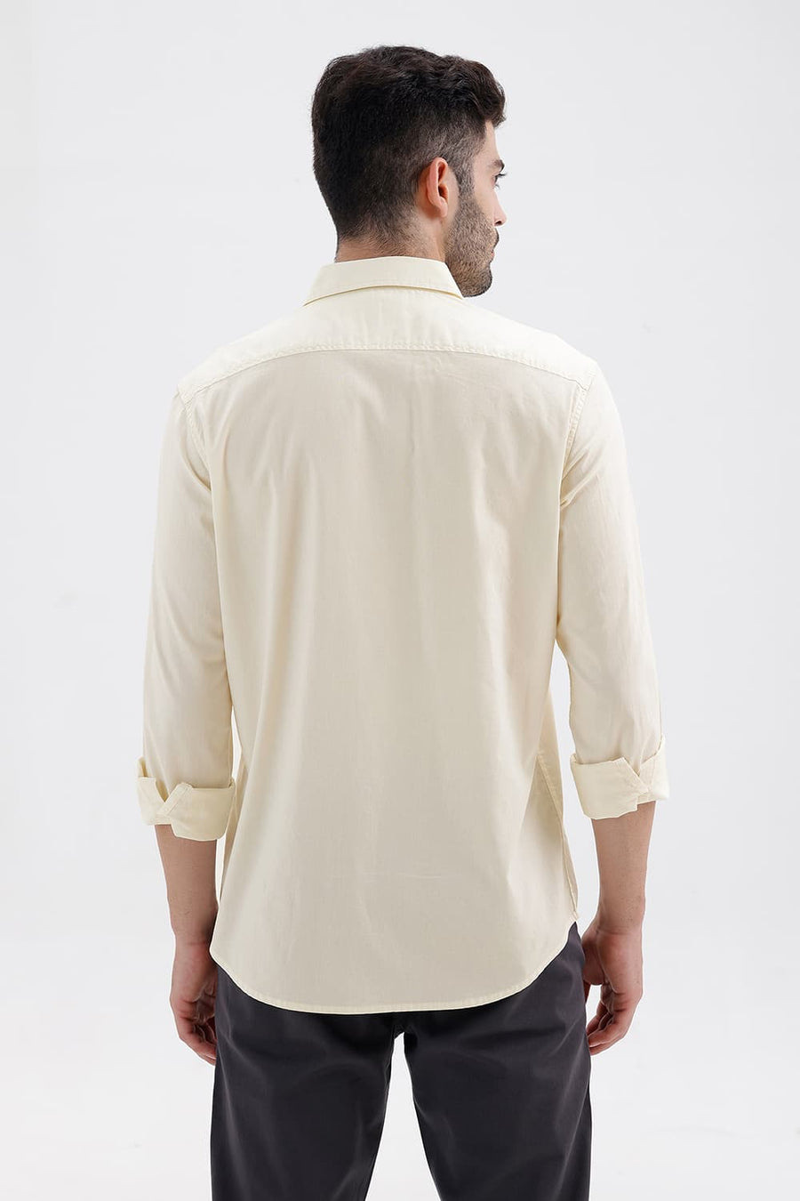 BASICS SLIM FIT MARSHMALLOW YELLOW COTTON OXFORD SHIRT