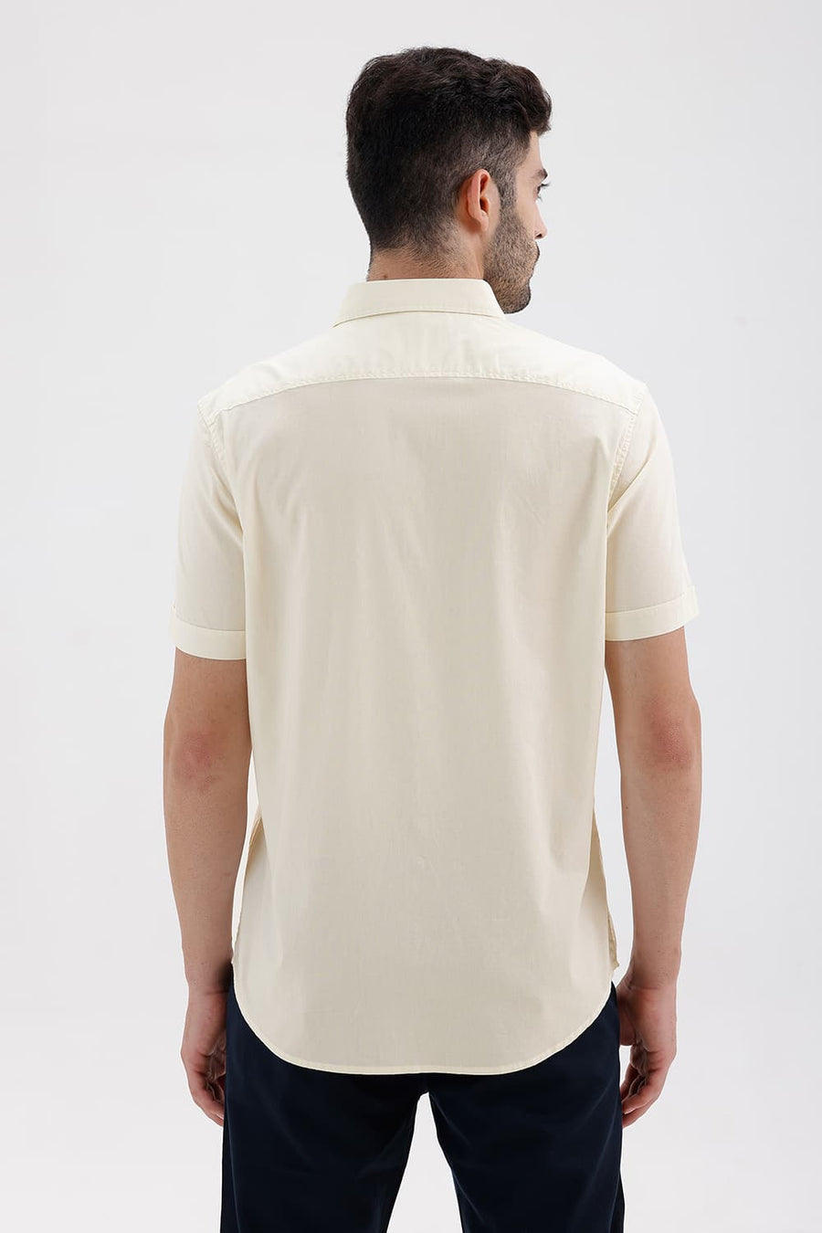 BASICS SLIM FIT MARSHMALLOW YELLOW COTTON OXFORD HALFSLEEVES SHIRT