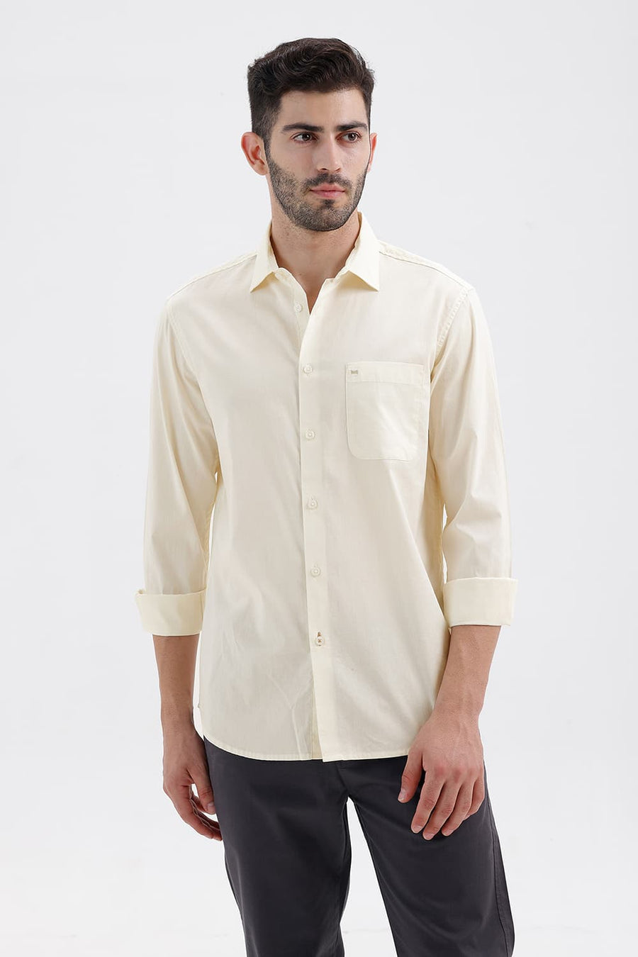 BASICS SLIM FIT MARSHMALLOW YELLOW COTTON OXFORD SHIRT