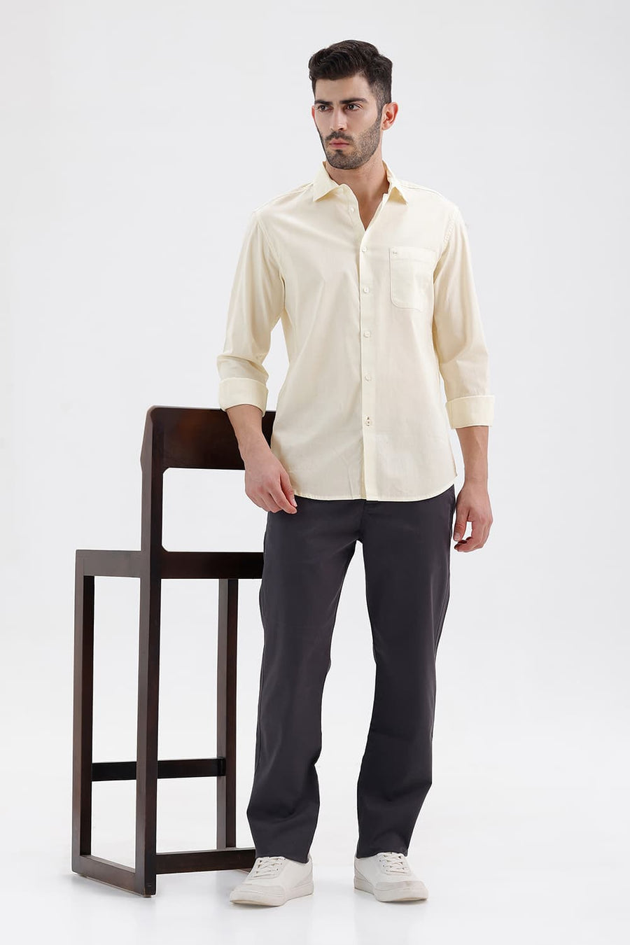 BASICS SLIM FIT MARSHMALLOW YELLOW COTTON OXFORD SHIRT