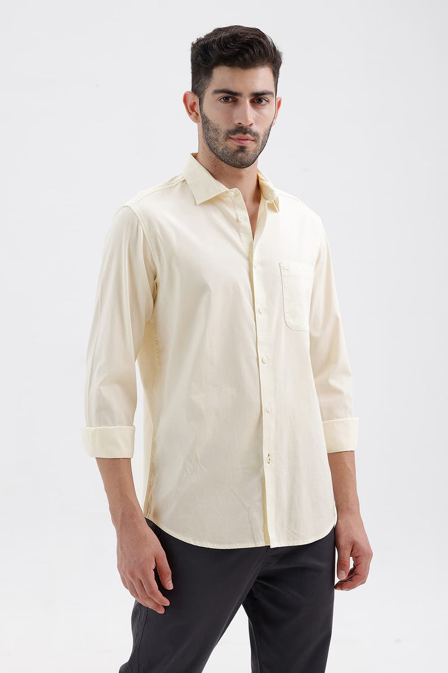 BASICS SLIM FIT MARSHMALLOW YELLOW COTTON OXFORD SHIRT