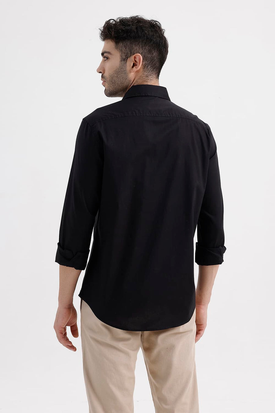BASICS SLIM FIT PIRATE BLACK COTTON OXFORD SHIRT