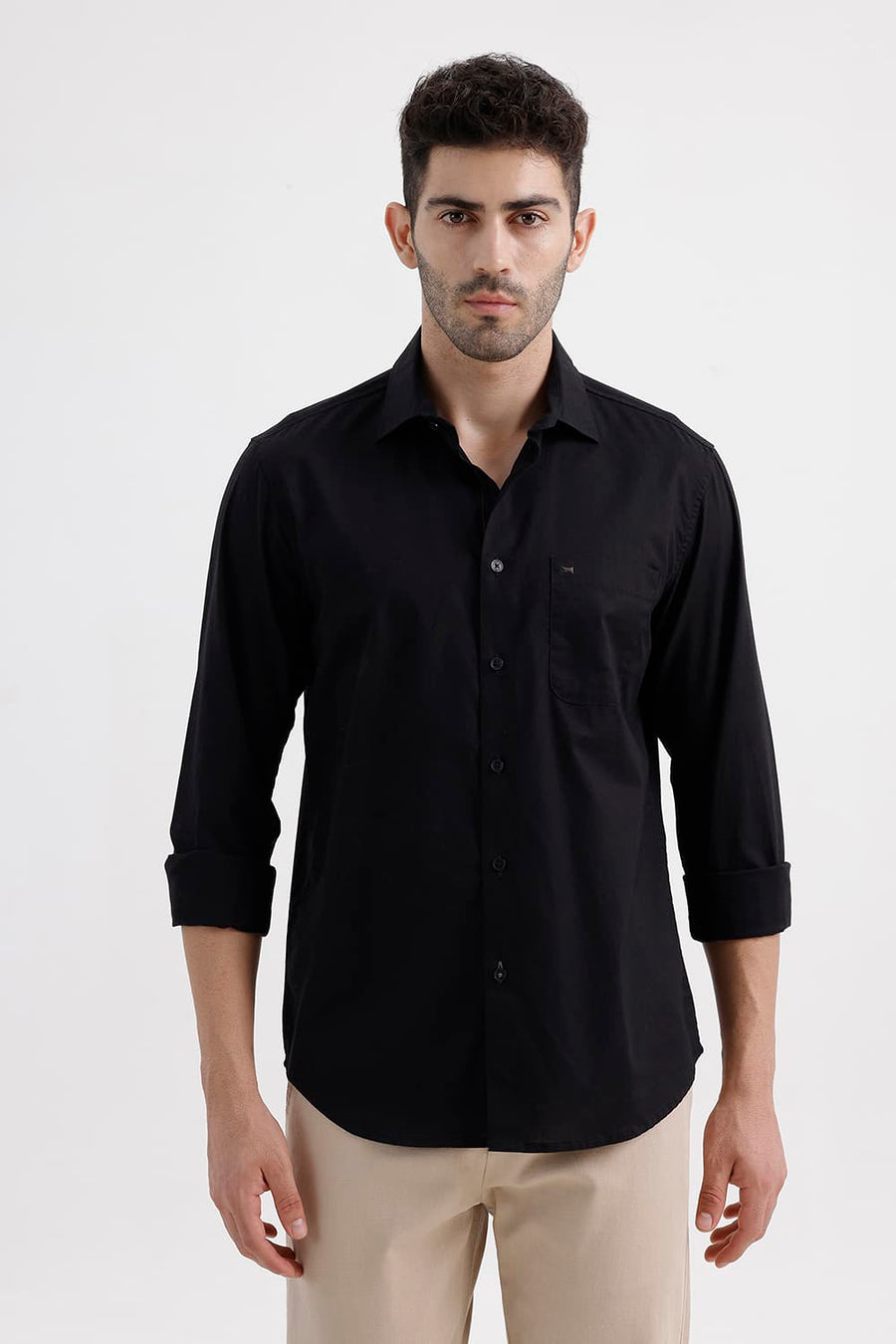 BASICS SLIM FIT PIRATE BLACK COTTON OXFORD SHIRT