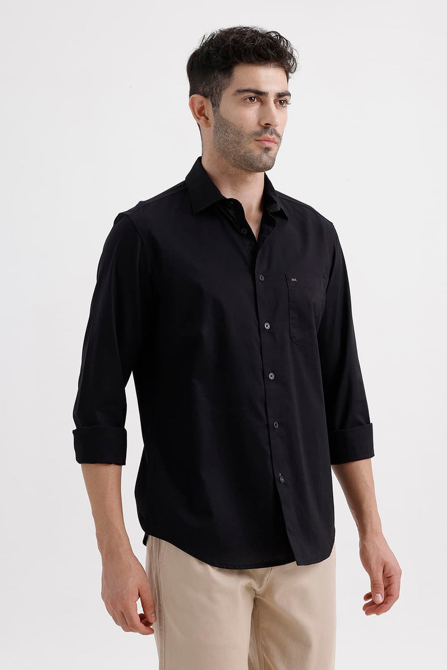 BASICS SLIM FIT PIRATE BLACK COTTON OXFORD SHIRT