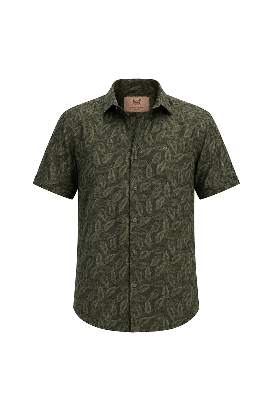 BASICS SLIM FIT LICHEN GREEN COTTON VISCOSE PRINTED HALFSLEEVES SHIRT