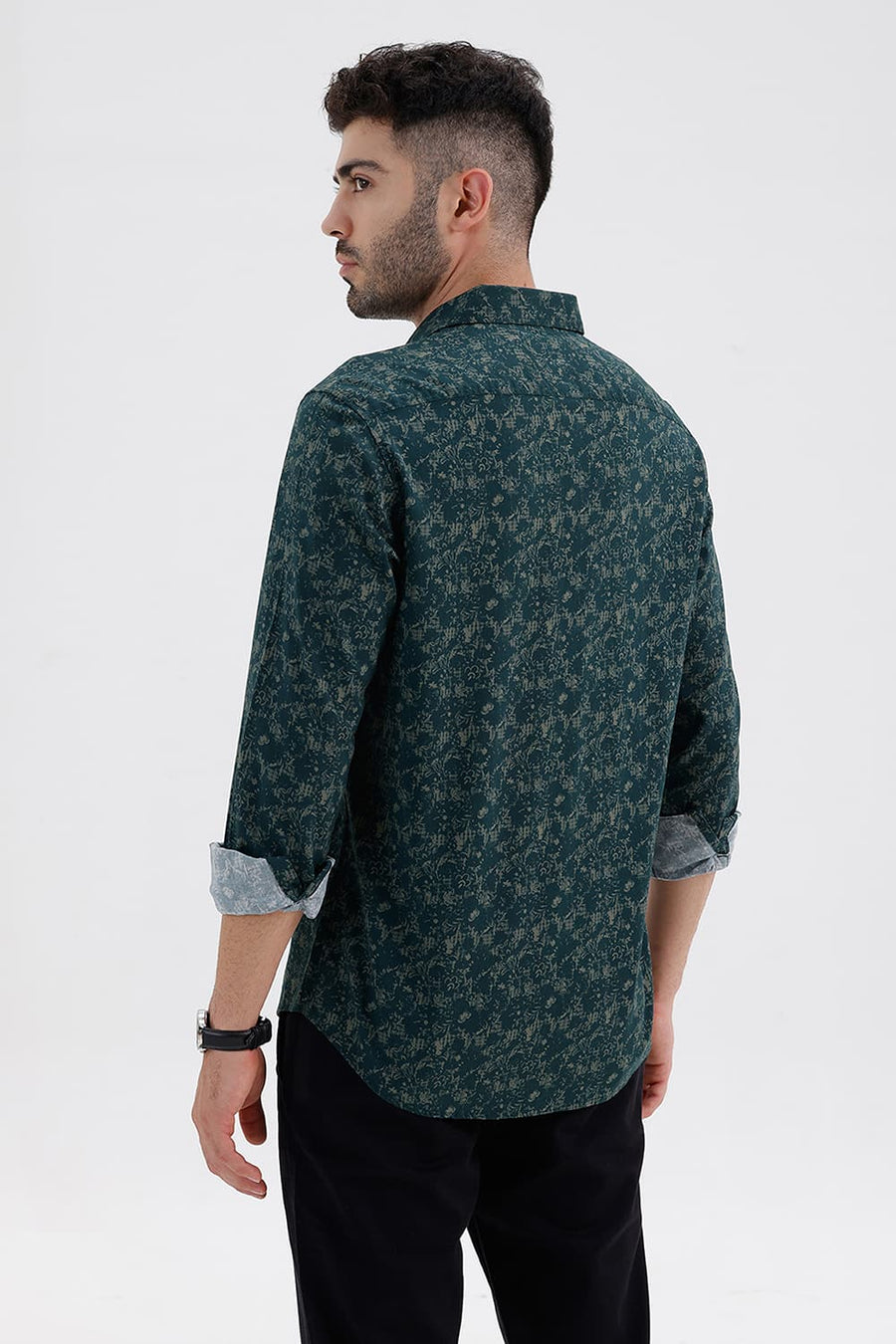 BASICS SLIM FIT GREEN GABLES COTTON VISCOSE PRINTED SHIRT