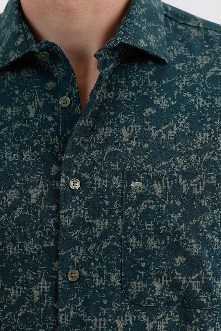 BASICS SLIM FIT GREEN GABLES COTTON VISCOSE PRINTED SHIRT