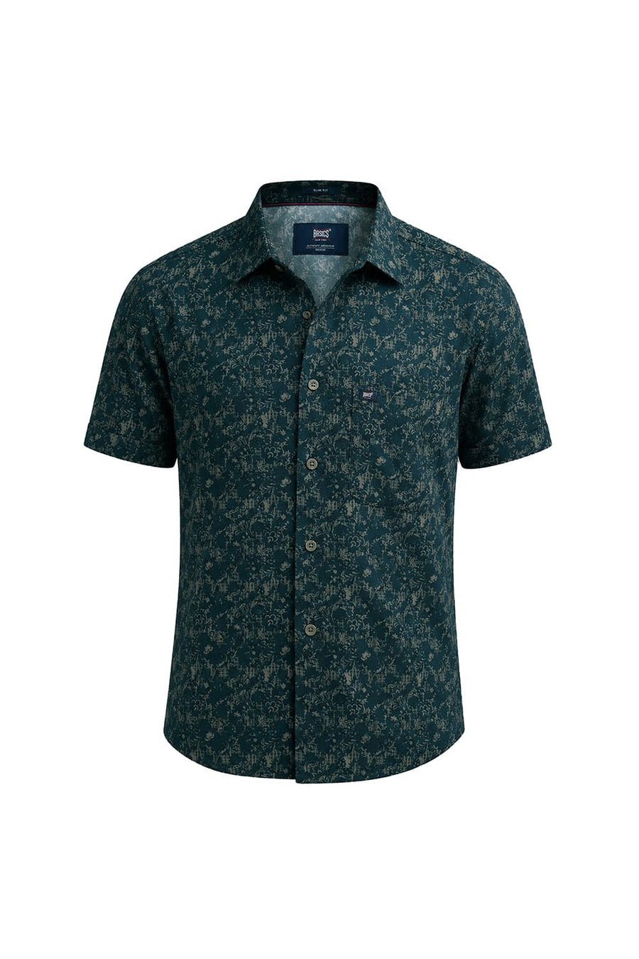 BASICS SLIM FIT GREEN GABLES COTTON VISCOSE PRINTED HALFSLEEVES SHIRT