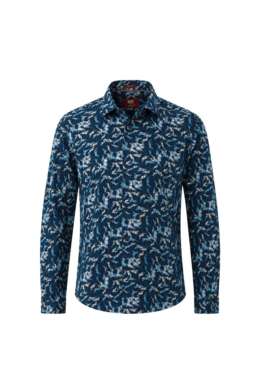 BASICS SLIM FIT ORION BLUE COTTON VISCOSE PRINTED SHIRT