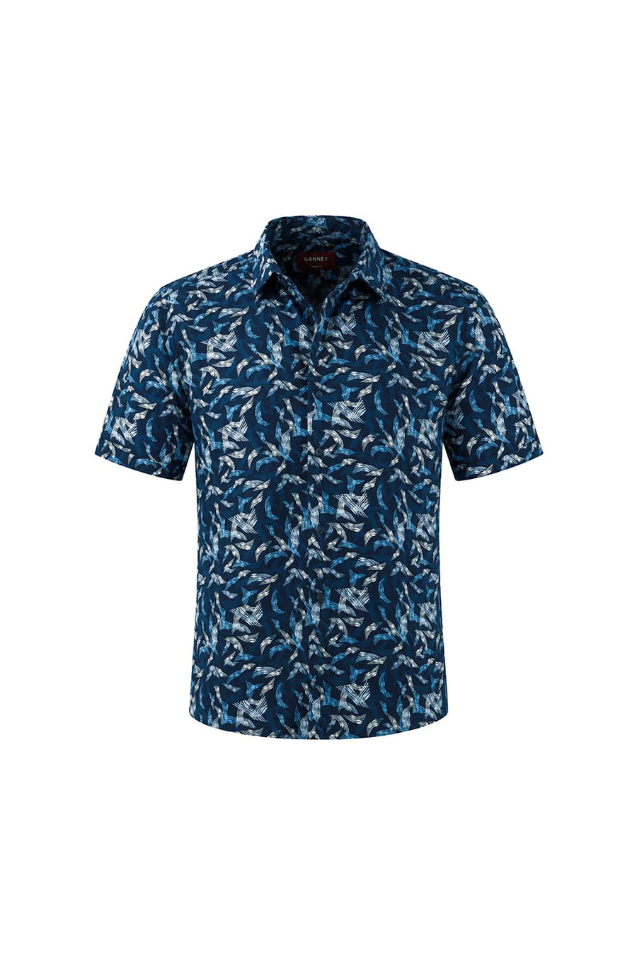 BASICS SLIM FIT ORION BLUE COTTON VISCOSE PRINTED HALFSLEEVES SHIRT