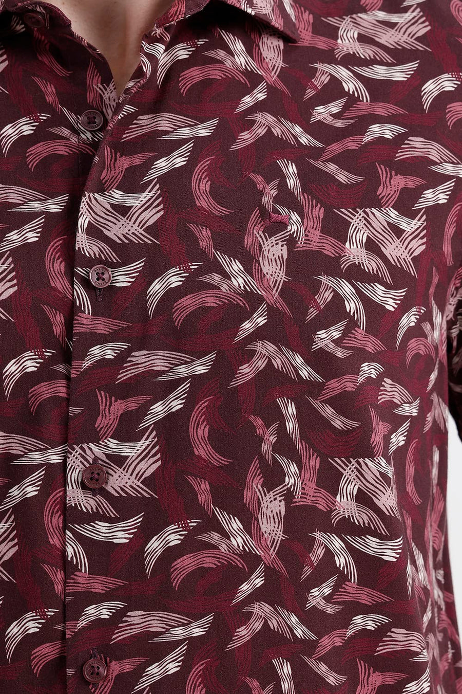 BASICS SLIM FIT PORT RED COTTON VISCOSE PRINTED HALFSLEEVES SHIRT