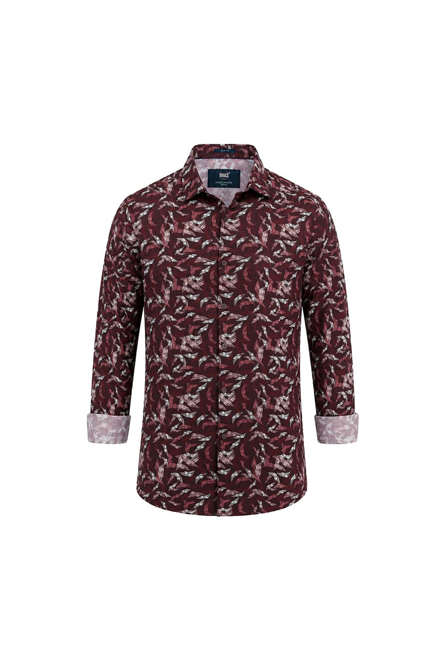 BASICS SLIM FIT PORT RED COTTON VISCOSE PRINTED SHIRT