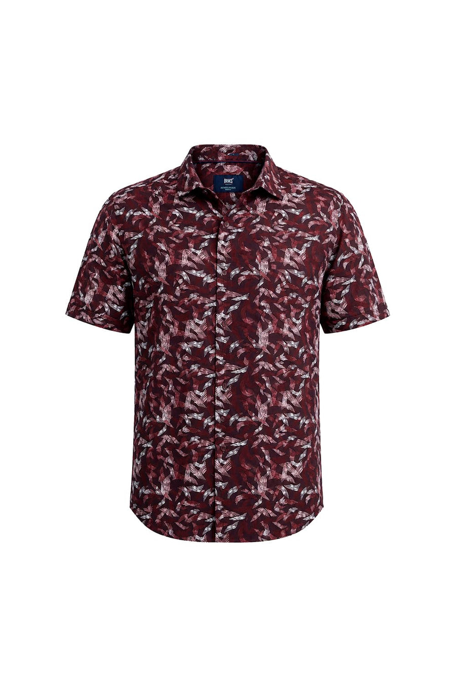 BASICS SLIM FIT PORT RED COTTON VISCOSE PRINTED HALFSLEEVES SHIRT