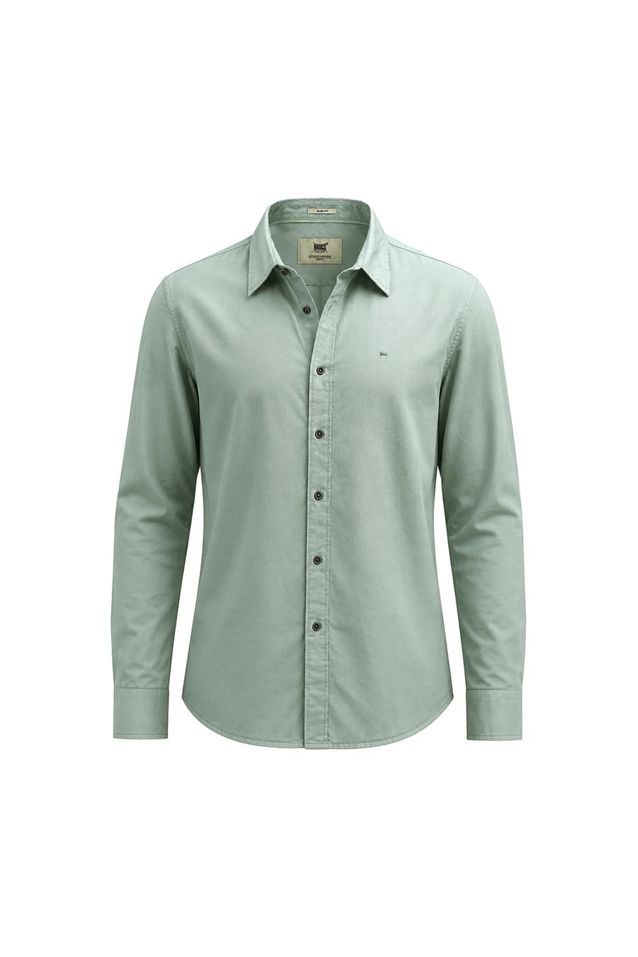 BASICS SLIM FIT ICEBERG GREEN COTTON TWILL SHIRT