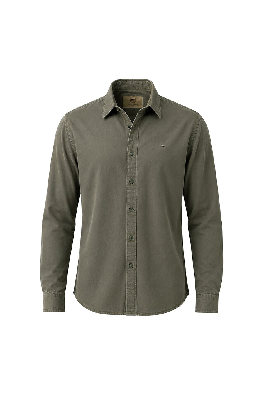 BASICS SLIM FIT OLIVE LICHEN COTTON TWILL SHIRT