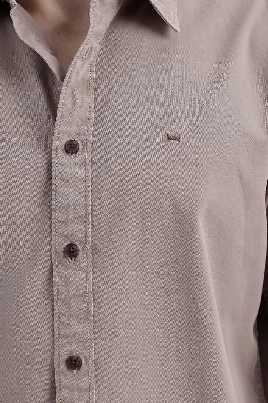 BASICS SLIM FIT MOUNTAIN BROWN COTTON TWILL SHIRT