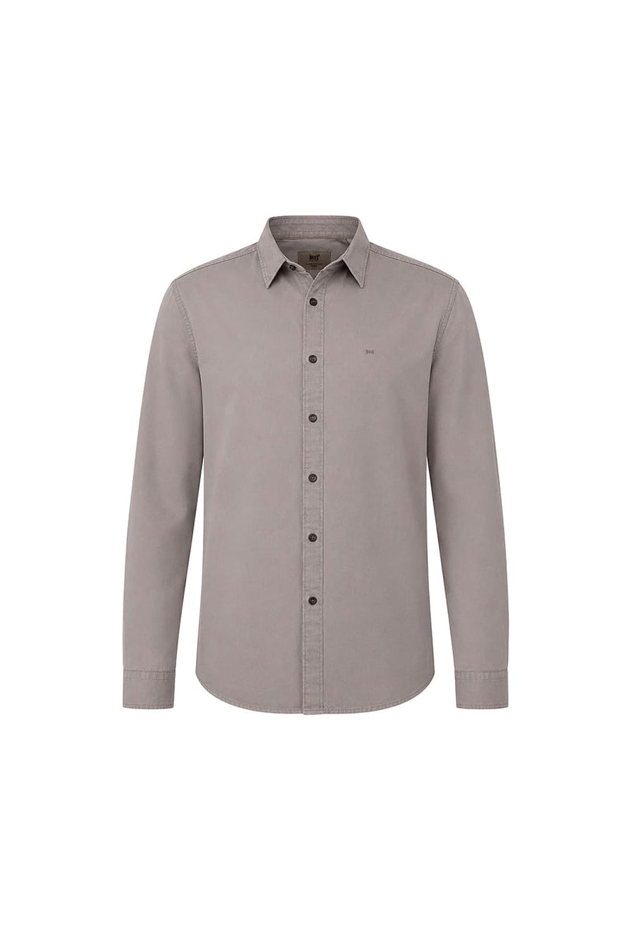 BASICS SLIM FIT MOUNTAIN BROWN COTTON TWILL SHIRT